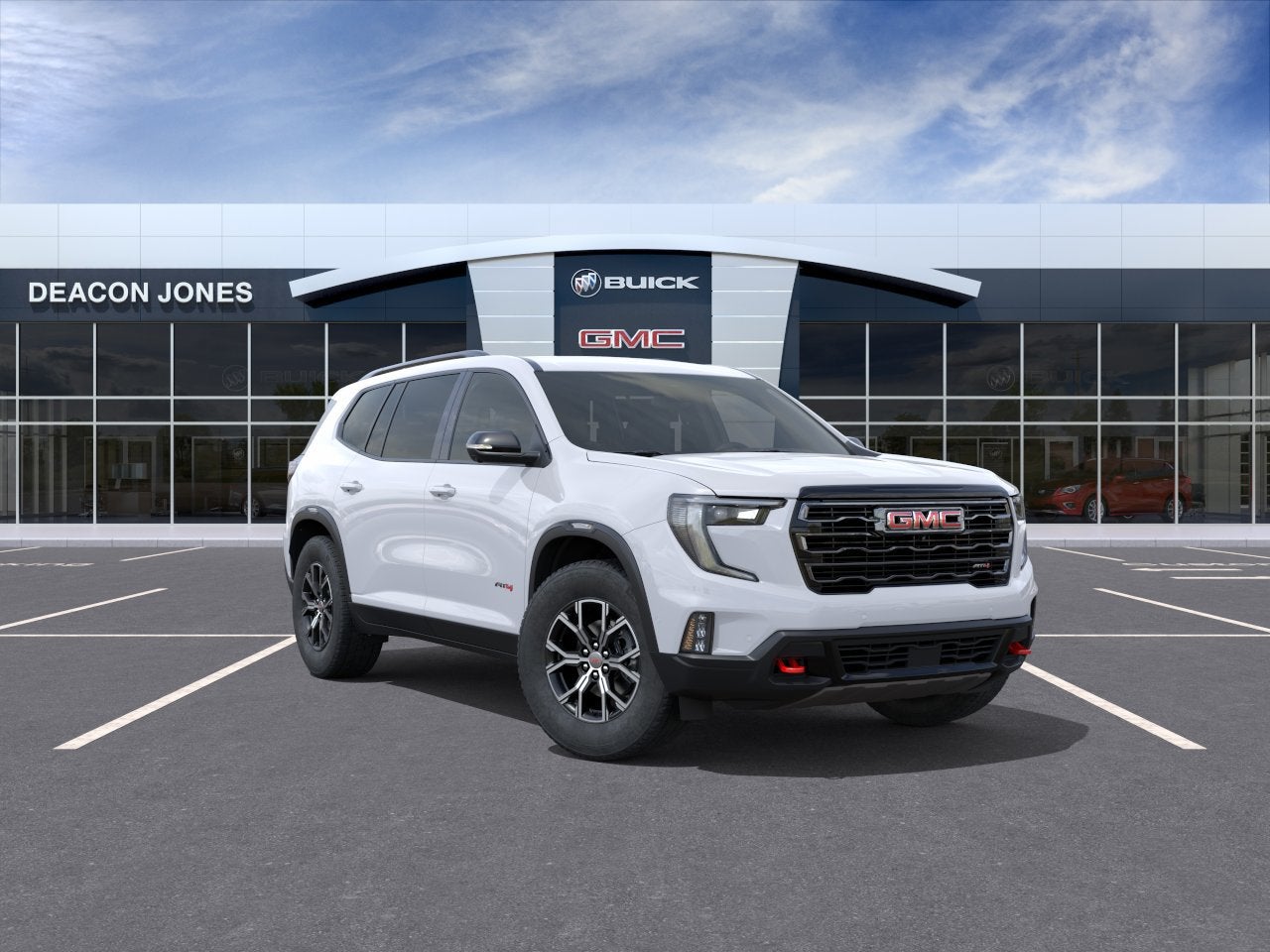2026 GMC Acadia AT4 in Glacier White Tricoat — front three-quarter view