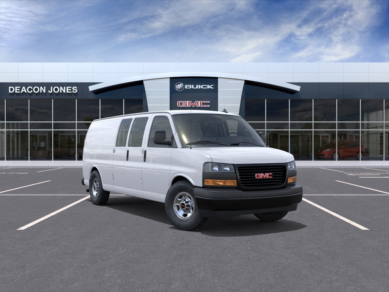 2025 GMC Savana Cargo Work Van in Summit White — front three-quarter view